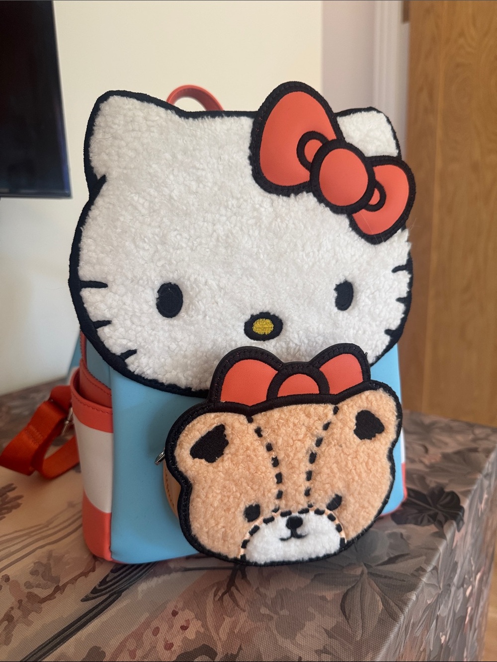 Sanrio Hello Kitty & Teddy Blue, White & Coral Backpack